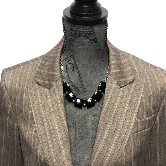 Evan Picone Blazer Womens Size 12 Brown Pinstripe Stretch Lined Jacket Career - Picture 2 of 7